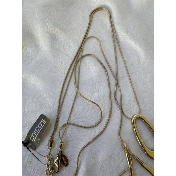 Chicos Gold Tone 19" Double Pendant Long Rope Link Chain Statement Necklace NEW - Picture 8 of 14